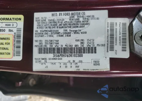 2013 Ford Fusion Se из США, поврежденный, VIN 3FA6P0H76DR103300